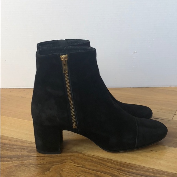 J. Crew Shoes - J Crew Suede Black Booties with gold zippers
